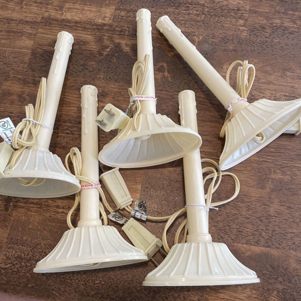 5 Vintage Electric Candlestick Candle Stick DRIPPING WAX Christmas Window CANDLE